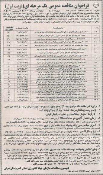 مناقصه احداث تکمیل و بهسازی کانال های ابرسانی کشاورزی ...