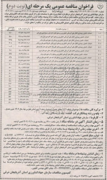 مناقصه احداث تکمیل و بهسازی کانال های ابرسانی کشاورزی ...- نوبت دوم 