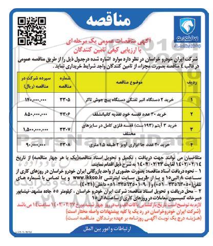مناقصه خرید 2 دستگاه انبر تفنگی  دستگاه پیچ جوش تاکر ...