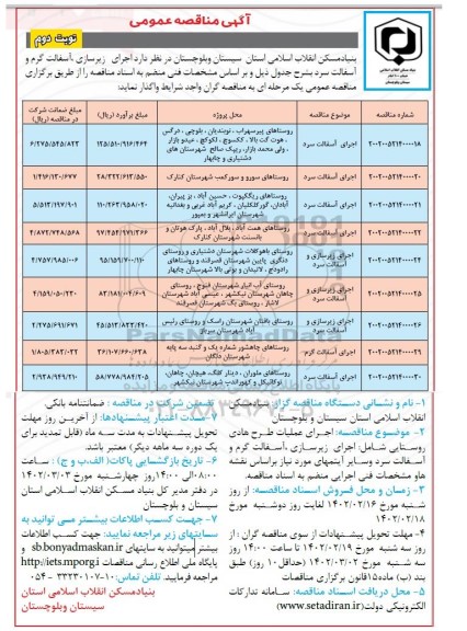 مناقصه عمومی اجرای زیرسازی، آسفالت گرم و آسفالت سرد...  نوبت دوم 