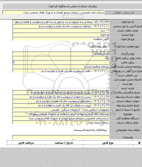 مناقصه, زیرسازی٬لکه گیری و تهیه و اجرای آسفالت در شهرک صنعتی بیلوردی