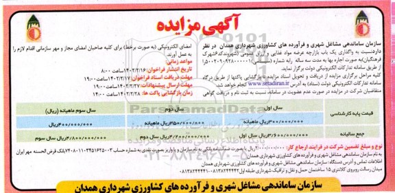 فراخوان مزایده  واگذاری یک باب بازارچه عرضه مواد غذایی