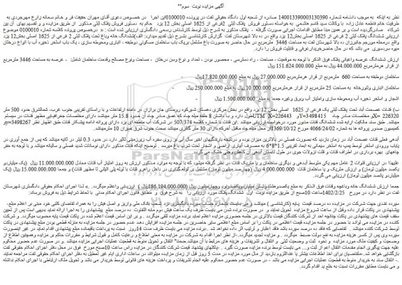 مزایده ششدانگ عرصه واعیانی و ...