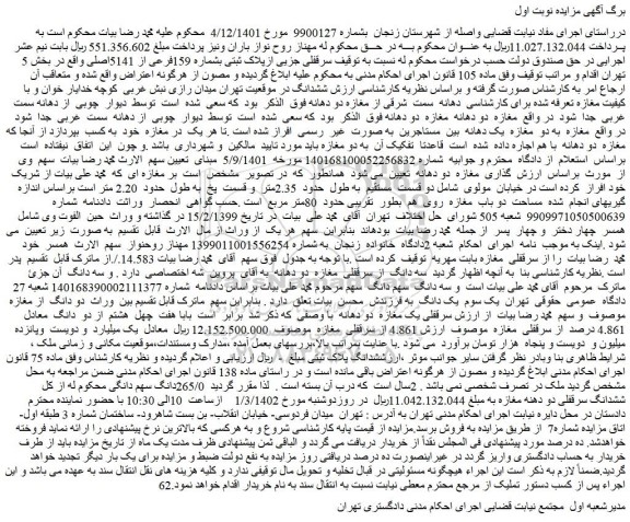 مزایده فروش ششدانگ سرقفلی دو دهنه مغازه