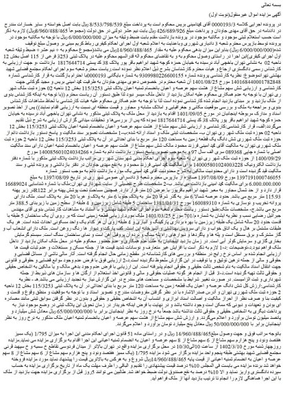 مزایده فروش شش سهم مشاع از هشت سهم عرصه و اعیان بانضمام ثمنیه اعیان پلاک ثبتی 115/3253