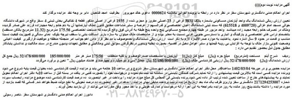 مزایده ششدانگ یک واحد آپارتمان مسکونی