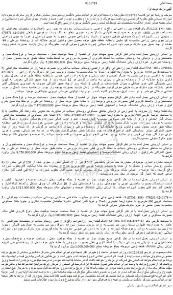 مزایده فروش ششدانگ یک قطعه زمین  زراعتی آبی  