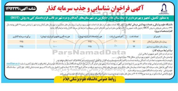 فراخوان شناسایی و جذب سرمایه گذار