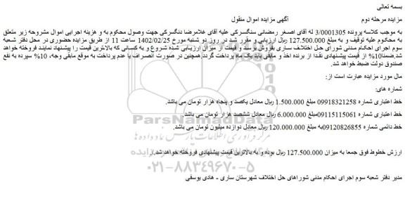 مزایده فروش خط اعتباری