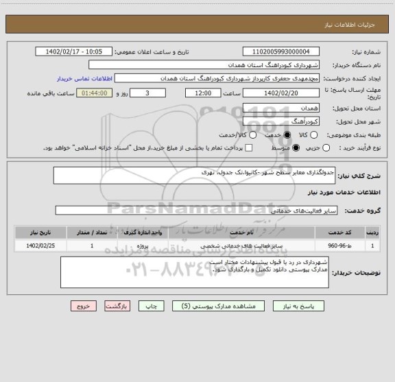 استعلام جدولگذاری معابر سطح شهر -کانیوا،تک جدول، نهری