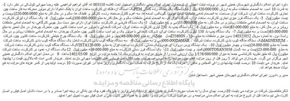 مزایده فروش یک دستگاه اره فلکه ای کارکرده ساخت ایران با پلاک ناخوانا و...