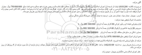 مزایده فروش لوازم پذیرایی شیشه ای و بلور ایرانی 80 کارتن و...