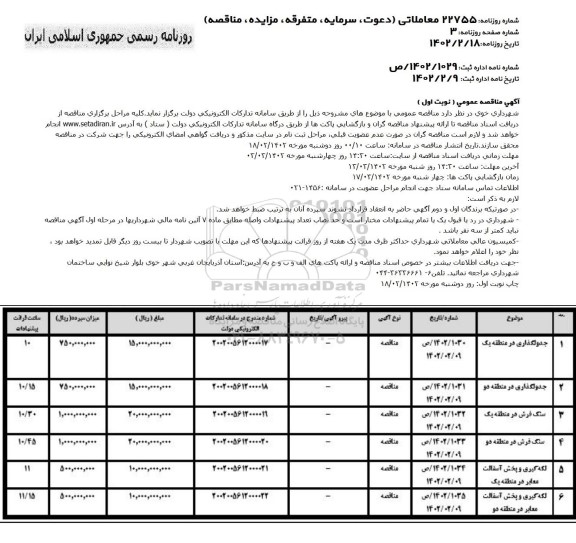 مناقصه عمومی جدولگذاری در منطقه یک...