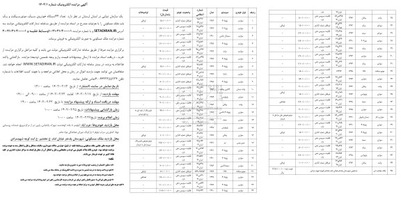 مزایده فروش تعداد 44 دستگاه خودروی سبک، موتورسیکلت و یک باب ملک مسکونی