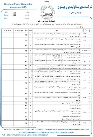 استعلام خرید پیچ و مهره ...