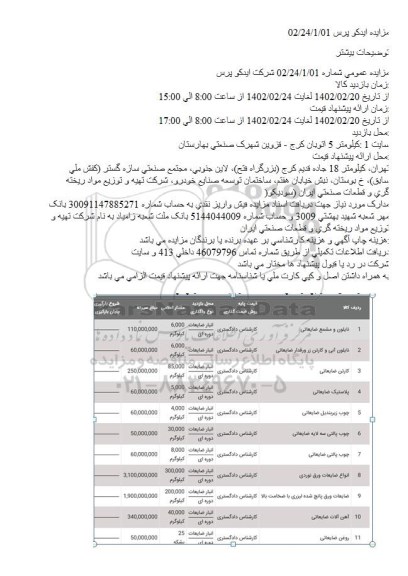 مزایده نایلون و مشمع ضایعاتی....