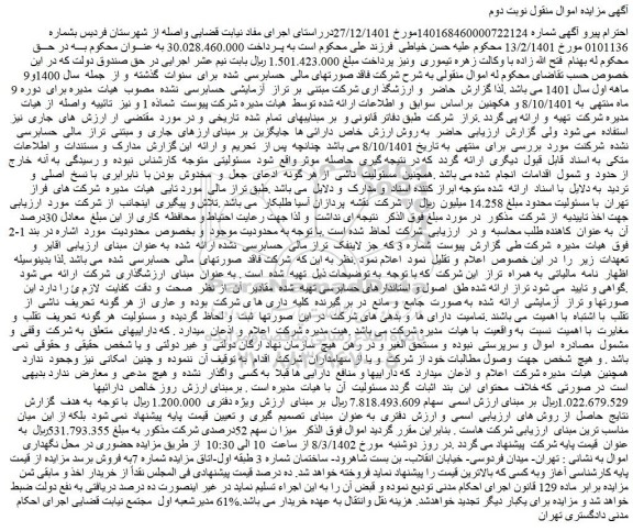 مزایده فروش ملک