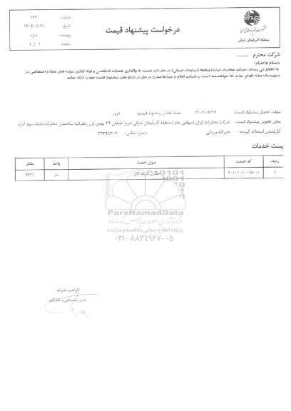 استعلام حفاری شبکه کابل