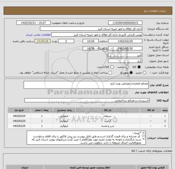 استعلام مصالح امامزاده محمدتقی ورزن کرج