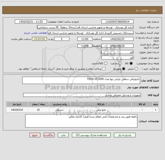 استعلام جاروبرقی سطلی ایرانی تیوا مدل TIWA-VC3200