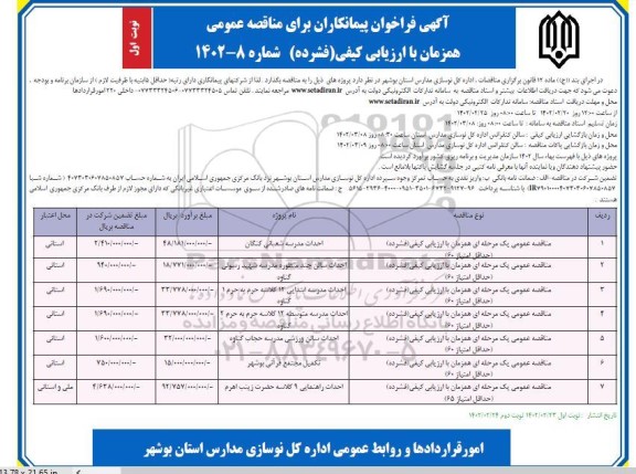 فراخوان مناقصه احداث مدرسه شعبانی