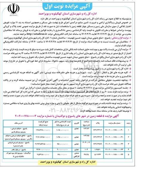 مزایده فروش اراضی با کاربری تجاری و صنعتی کارگاهی