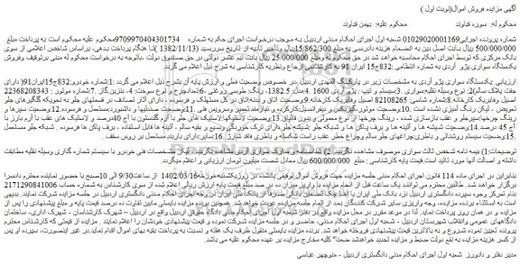 مزایده فروش یکدستگاه سواری پژو آردی 