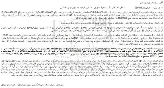 مزایده فروش  ششدانگ عرصه واعیان املاک  