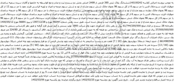 مزایده ملک به صورت مسکونی-تجاری
