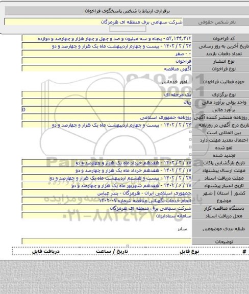 مناقصه, انجام خدمات نگهبانی مناقصه شماره  ۰۷-۱۴۰۲