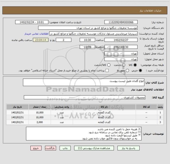 استعلام انواع گلدان طبق لیست پیوست