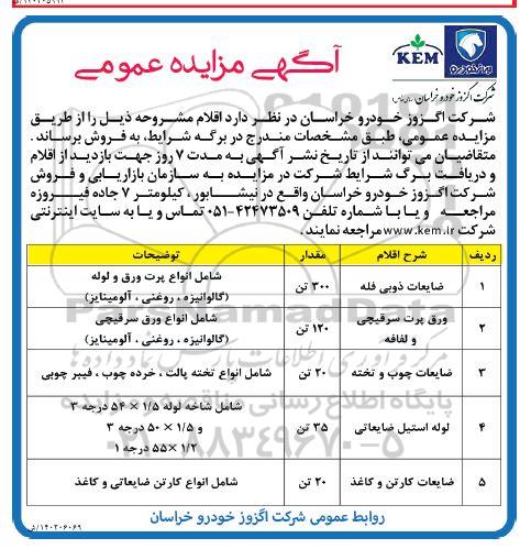 مزایده فروش ضایعات ذوبی فله  ....