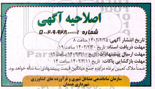 اصلاحیه آگهی مزایده واگذاری یک باب بازارچه عرضه مواد غذایی