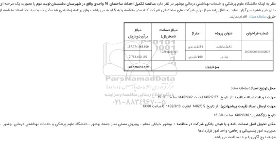 مناقصه تکمیل ساختمان  و...