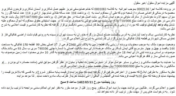 مزایده یک واحد آپارتمان