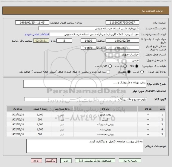 استعلام روغن بهران و هیدرولیک و ....
