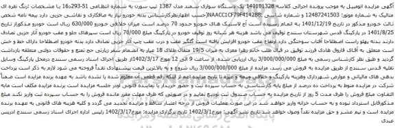 مزایده یک دستگاه سواری سمند
