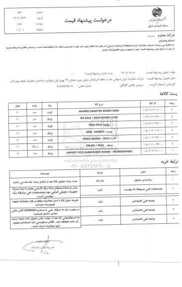 استعلام خرید HUAEI DAGHTER BOARD ASDA...