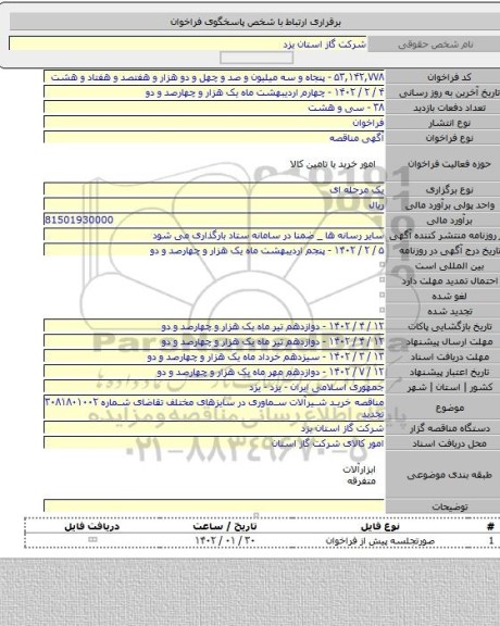 مناقصه, مناقصه خرید شیرآلات سماوری در سایزهای مختلف تقاضای شماره ۳۰۸۱۸۰۱۰۰۲ تجدید