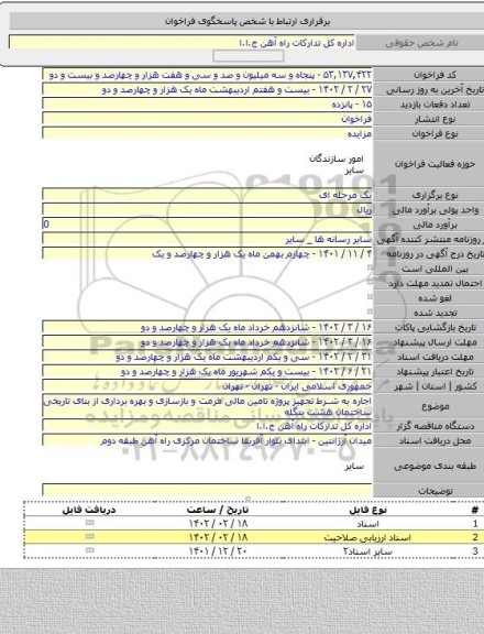 مزایده, اجاره به شرط تجهیز پروژه تامین مالی مرمت و بازسازی و بهره برداری از بنای تاریخی ساختمان هشت بنگله