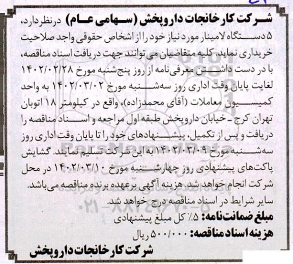 مناقصه 5 دستگاه لامینار 