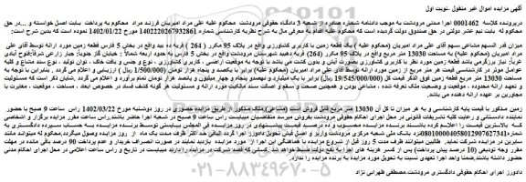 مزایده یک قطعه زمین با کاربری کشاورزی