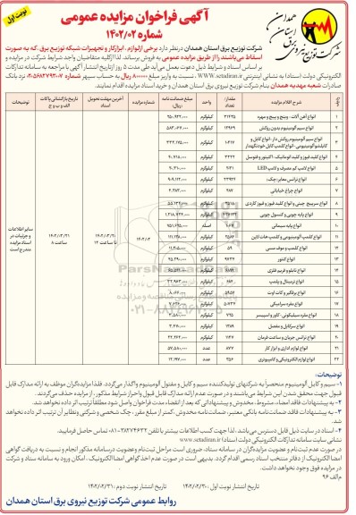 فراخوان مزایده برخی از لوازم، ابزار کار و تجهیزات شبکه توزیع برق