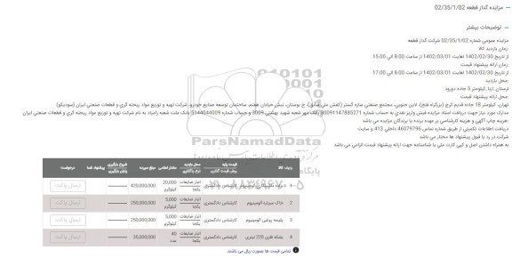مزایده فروش براده ماشینکاری...