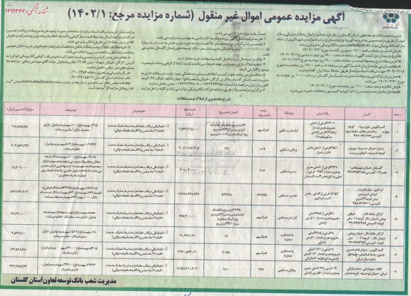 مزایده فروش تعدادی از اموال و املاک تملیکی و مازاد