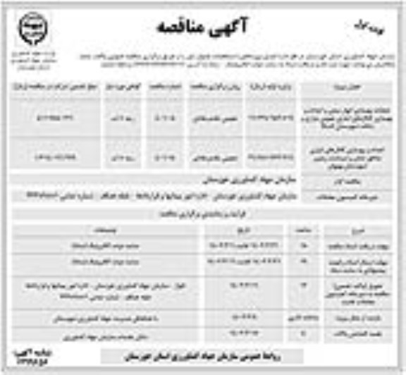 مناقصه عملیات بهسازی انهار سنتی و احداث و بهسازی کانال های آبیاری عمومی و...