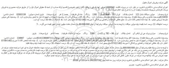 مزایده فروش موتور سیکلت باسل 125   