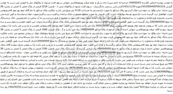 آگهی مزایده ششدانگ پلاک ثبتی فرعی: 1760 فرعی از پلاک اصلی 2 اصلی