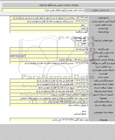 مناقصه, تجدید نوبت اول مناقصه استفاده از بخش خصوصی در سرویسهای صنعتی