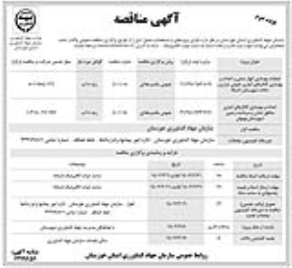مناقصه عملیات بهسازی انهار سنتی و احداث و بهسازی کانال های آبیاری عمومی و...